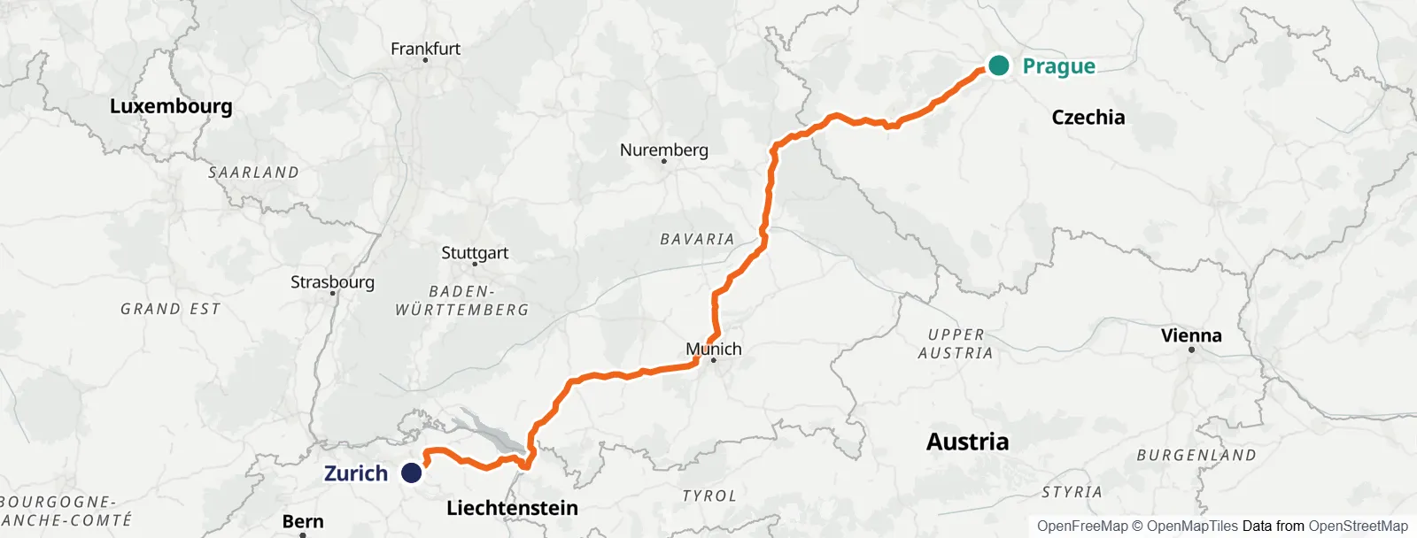 Ruttkarta: Prague – Zurich