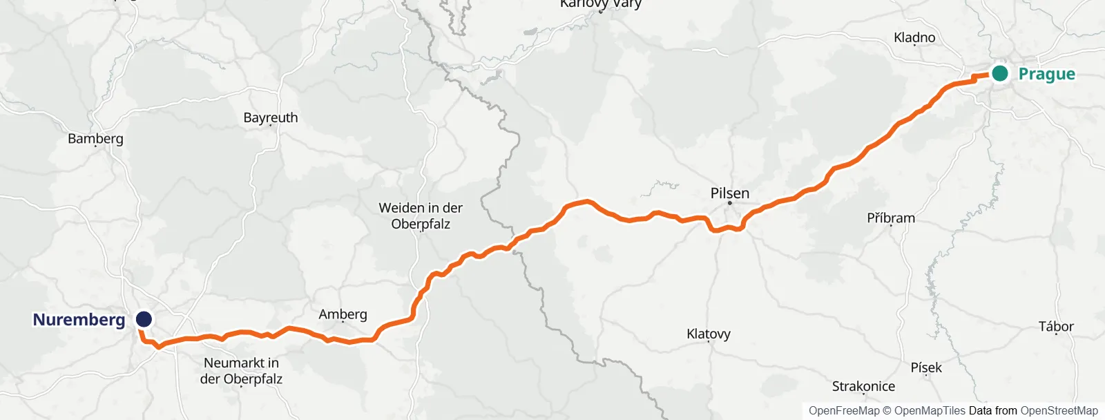 Ruttkarta: Prague – Nuremberg