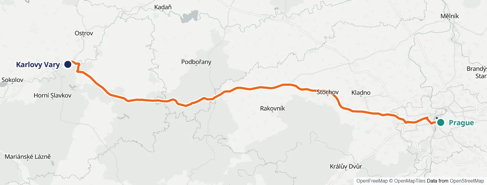 Ruttkarta: Prague – Karlovy Vary