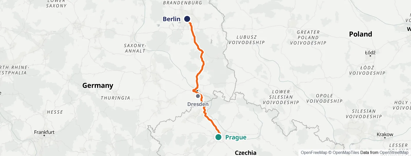 Ruttkarta: Prague – Dresden – Berlin