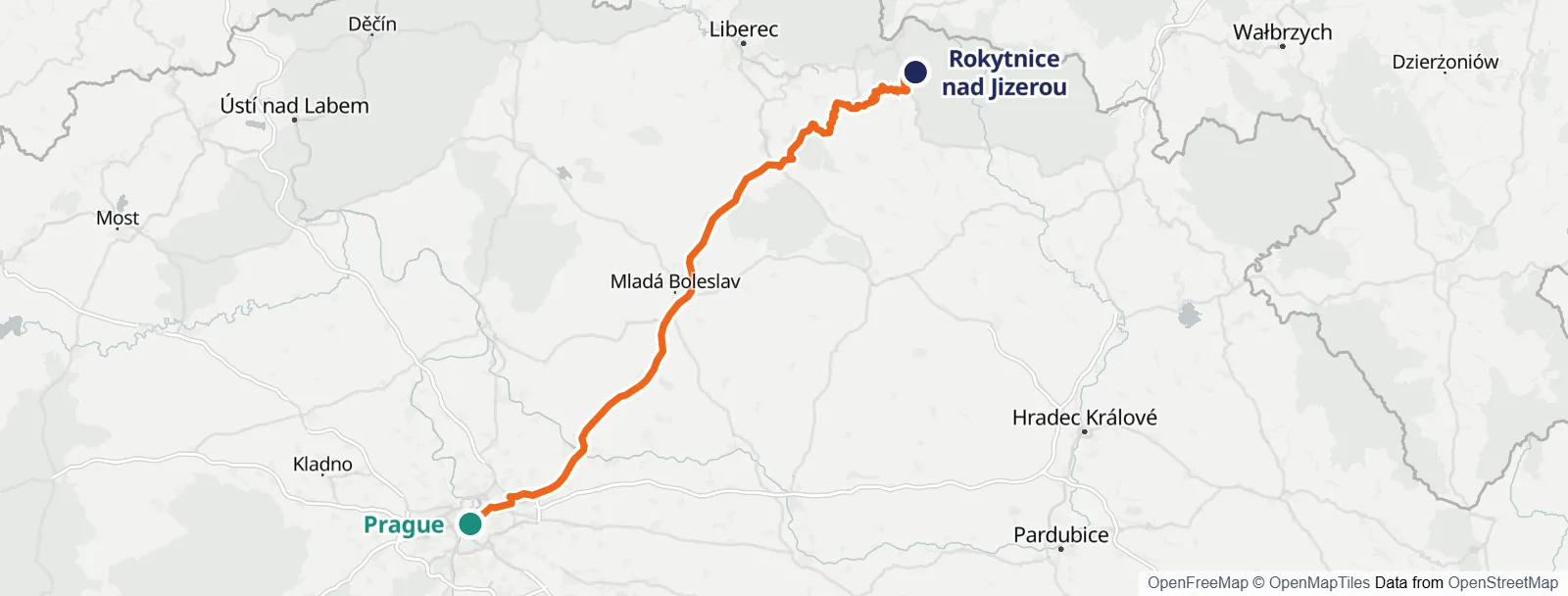 Ruttkarta: Prague – Rokytnice nad Jizerou